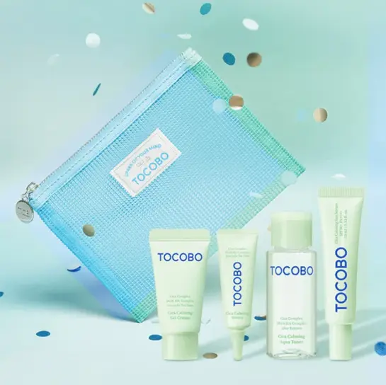 Набір міні версій заспокійливих засобів з косметичкою Tocobo Cica Calming Kit